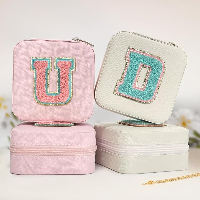 SANDJEST Personalized Jewelry Box, Pink Travel Jewelry Box with Initial U, Small Monogrammed Jewelry Case Organizer for Girls Women Teen Kids, Mini Travel Essentials Gifts for Birthday Christmas - Image 4