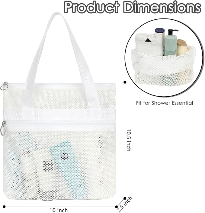 GYEUKHAM Mesh Shower Caddy Portable Shower Bag for Travel,Gym,Camping – Quick-Dry Hanging Toiletry Organizer with Zipper Pockets for Bathroom Essentials,White - Image 3