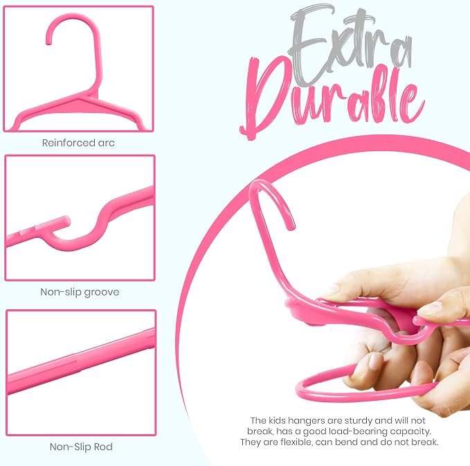 Utopia Home 60 Pack Kids Hangers - 11.5 Inch Plastic Baby Hangers for Closet - Childrens Hanger for Clothes & Infant Hanger for Closet - for Everyday Standard Use (Pink) - Image 4