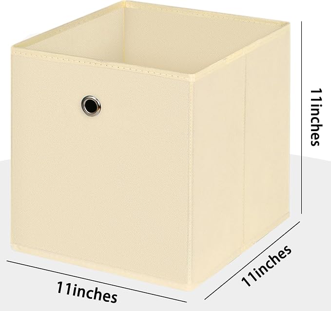 Foldable Storage Cubes Bins ,11 Inch Cloth Storage Cube Fabric Storage Box Cubes Organizer Baskets with Dual Handles for Home Organizer Set of 10 (Creamy-White) - Image 2