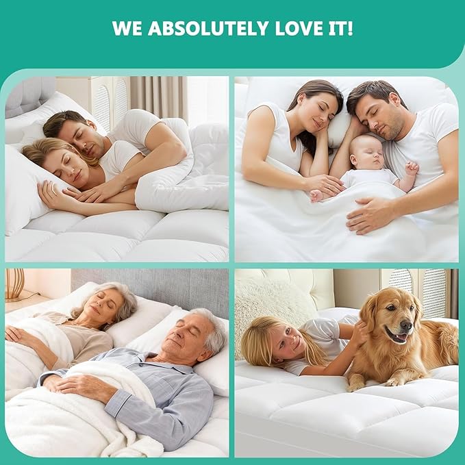 Twin XL Mattress Topper - Extra Thick Mattress Pad Cover - Pillow Top with Soft Breathable Spiral Fiber Filling, 8-21 Inch Deep Pocket, Cooling, White