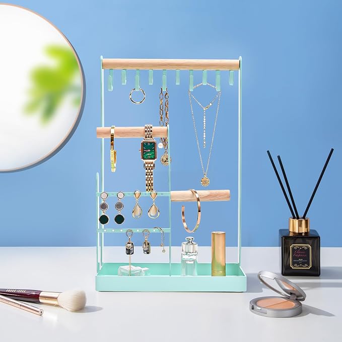 ProCase Cute Jewelry Stand, Aesthetic Jewelry Organizer for Dresser Vanity, Jewelry Holder Display for Necklaces Earrings, Gifts for Teen Girls Women, Bedroom Dorm Decor -Medium, Aqua - Image 2