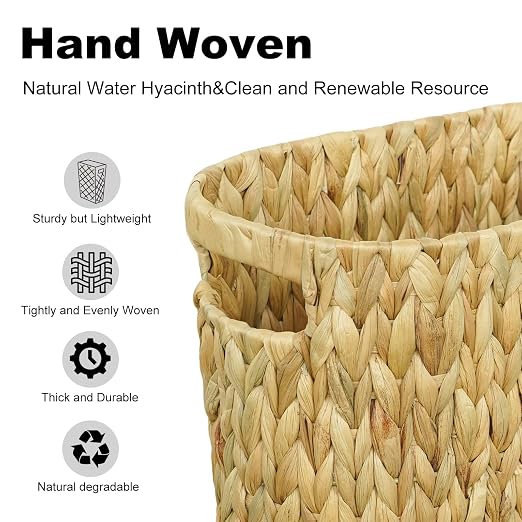 Coeusy Wicker Trash Can,Bathroom Trash Can,Water Hyacinth Wicker Waste Basket for Bathroom,Handwoven Narrow Small Waste Basket for Bedroom,Office,5 Gallon - Image 5