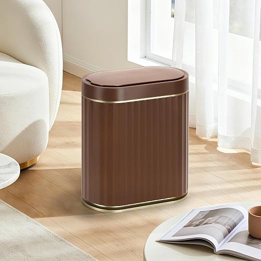 ELPHECO Bathroom Motion Sensor Trash can, 2 Gallon Automatic Garbage Can, Slim Plastic Smart Trash Can with Lid, Commercial Intelligent Trash Bin for Bedroom, Bathroom, Office, Brown Gold - Image 7