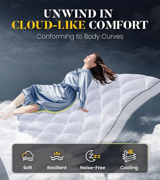 3 Inch Ultra-Fluffy Memory Foam Mattress Topper Cal King for Back Pain, Extra Soft Pillow Top Cal King Mattress Topper with 4X Support, Mattress Pad with Breathable Air Mesh Sides, 6-21'' Deep Pocket