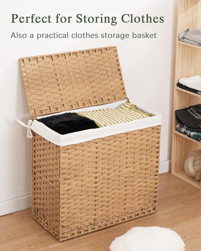 SETVSON Laundry Hamper with Lid Laundry Basket 132 L (35 Gal) Wicker Clothes Hamper, Handwoven Rattan Hamper with Handles and 4 Removable Liner Bags, 6 Mesh Bags for Laundry Bedroom Natural - Image 4