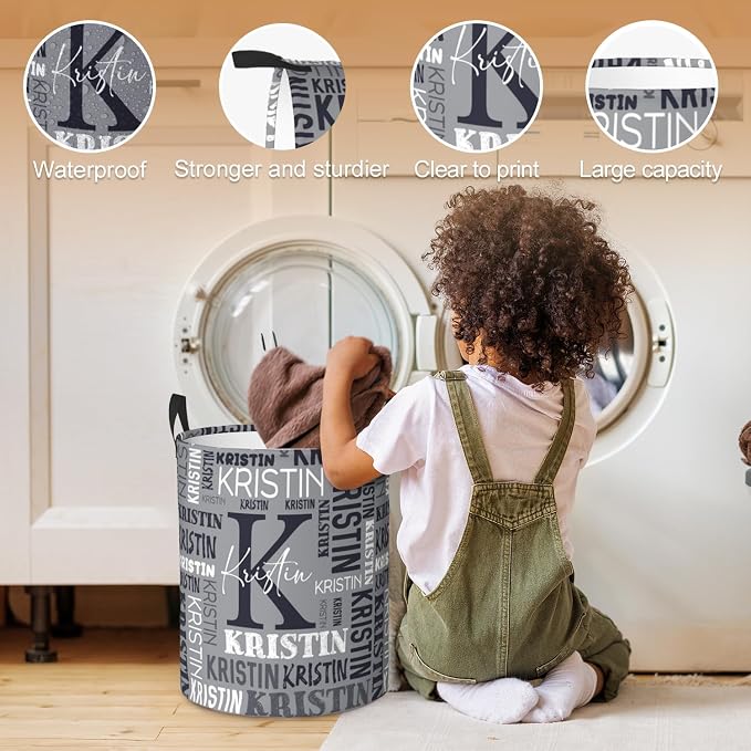 Custom Name Laundry Hamper, Personalized Laundry Basket with Name for Baby Boys Girls, Customized Collapsible Dirty Clothes Hamper Storage with Handles for Bedroom Bathroom Dorm Room Decor - Image 4