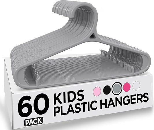 Utopia Home Kids Hangers 60 Pack - 11 Inch Plastic Baby Hangers for Closet - Childrens Hanger for Clothes & Infant Hanger for Closet - Non-Slip Shoulder Grooves, Strap Hooks & Pants Bar (Grey) by UTOPIAHOME