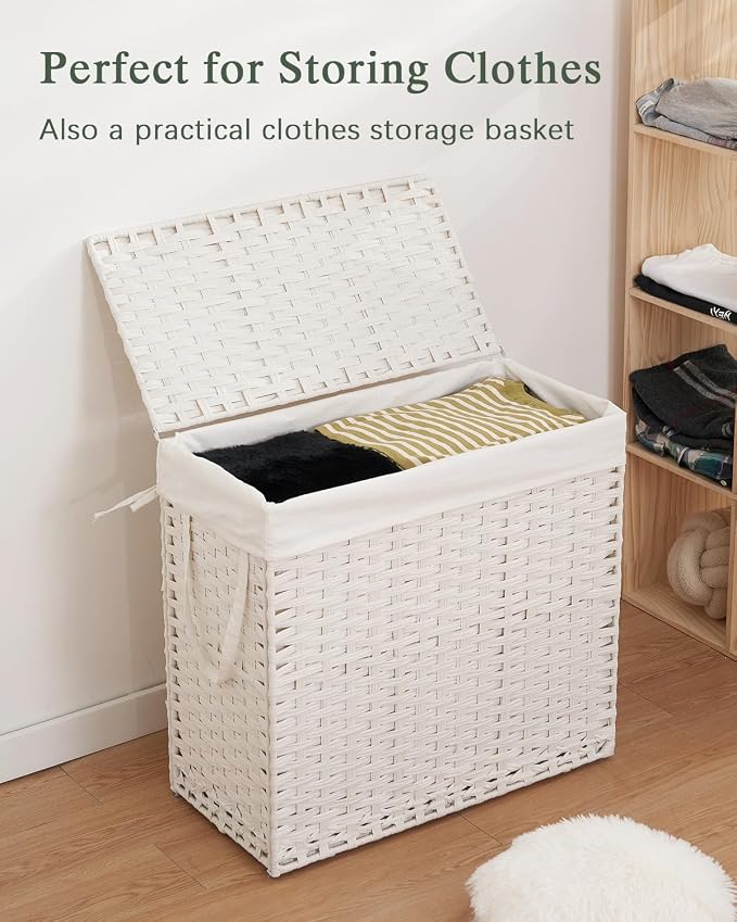 SETVSON Laundry Hamper with Lid Laundry Basket 132 L (35 Gal) Wicker Clothes Hamper, Handwoven Rattan Hamper with Handles and 4 Removable Liner Bags, 6 Mesh Bags for Laundry Bedroom White - Image 4