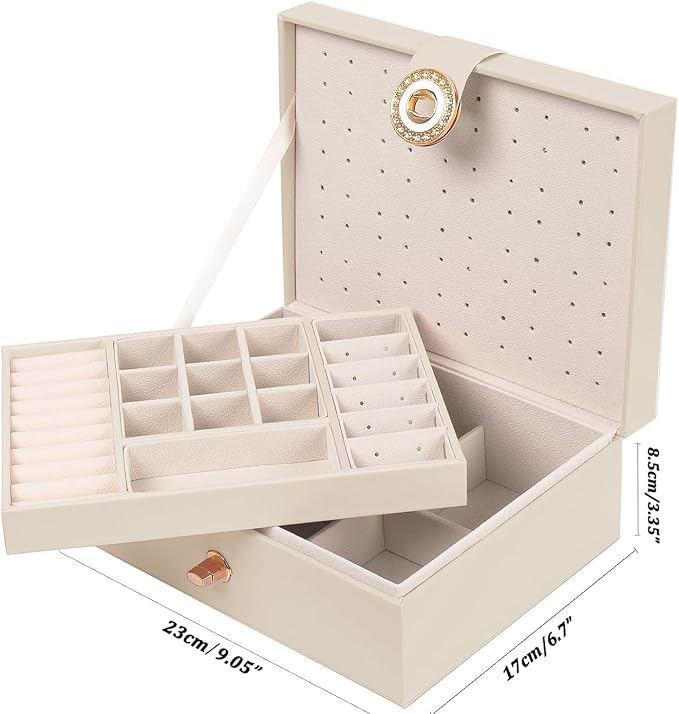 QBestry Girls Jewelry Box Earring Holder Organizer for Girls Jewelry Organizer Box Stud Earrings Organizer for Girl Womens Beige Jewelry Box for Earrings and Necklaces Rings Stud Earring Box for Teen - Image 6