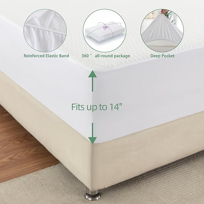 JOSOP 100% Waterproof Mattress Protector Twin XL,Breathable Cooling 3D Air Bamboo Viscose Mattress Cover,Hypoallergenic Noiseless Machine Washable Mattress Pad Cover,6"-14'' Deep Pocket Fitted Sheet