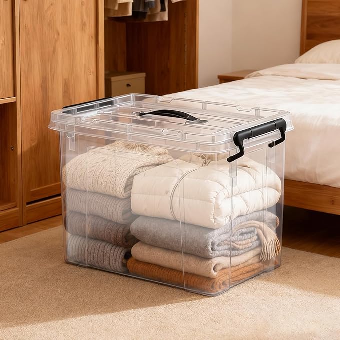 90 Quart 4-Pack Heavy-Duty Stackable Clear Storage Bins with Lids - Premium Clear Plastic Organizing Containers for Home, Office, Closet & Bathroom BPA-Free, Secure Latches and Pull Handles