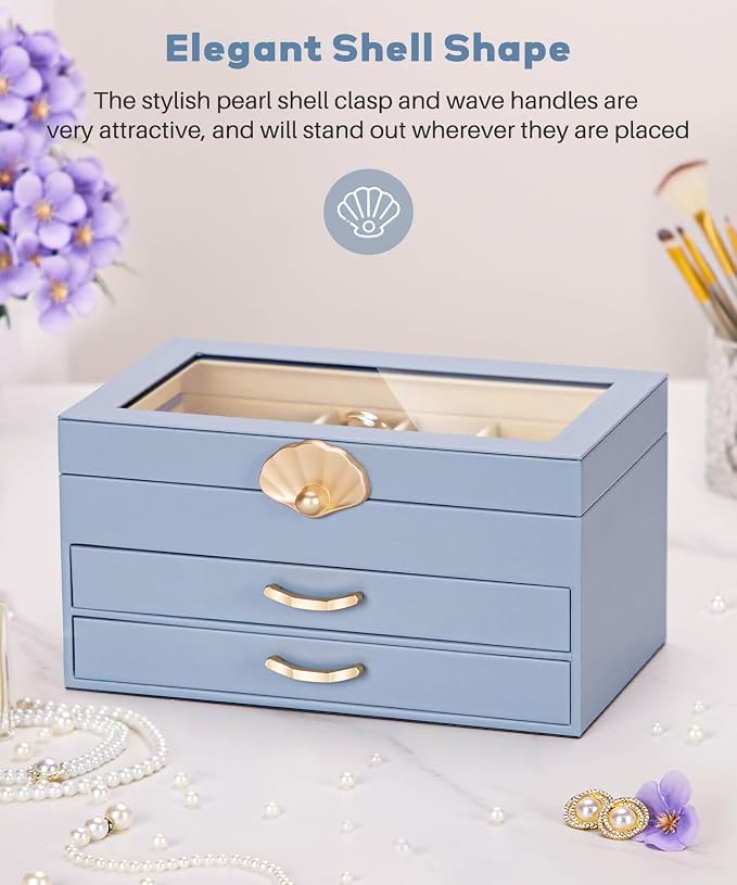 Enthralite Jewelry Box with 2 Drawers: Jewelry Display Organizer for Earrings Necklaces - Gifts for Girls Women (Grey Blue) - Image 9