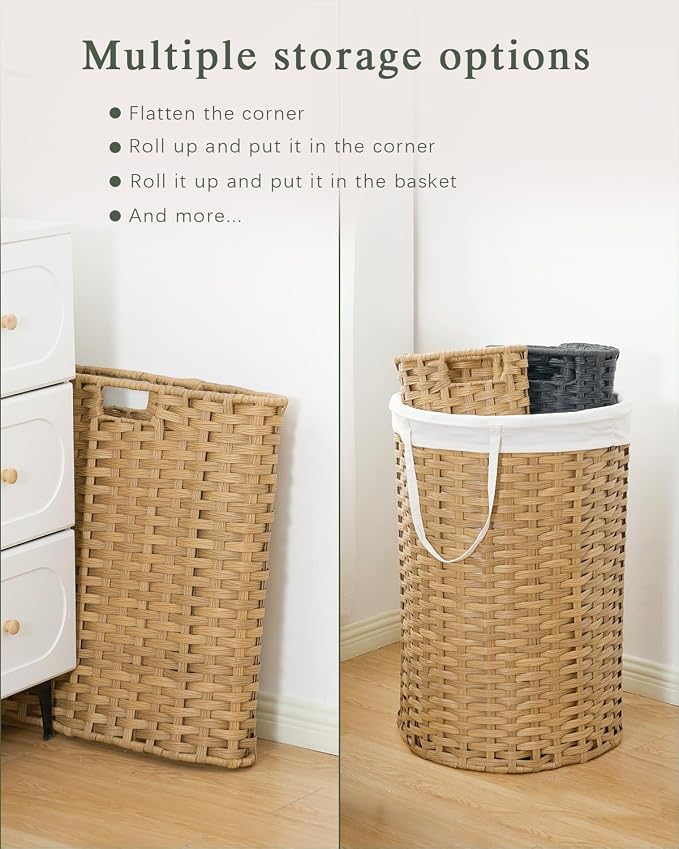 SETVSON Large Laundry Hamper Laundry Basket Round 34.3 Gal (130 L) Handwoven Wicker Laundry Baskets Rattan Laundry Basket with Laundry Bag Handles 2 Mesh Bags for Living Room Bedroom Natural - Image 5