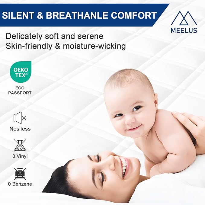 California King Mattress Protector, Breathable Waterproof Cal King Mattress Pad Cover Fitted Deep Pocket 8"-21", Soft Noiseless Mattress Cover Washable Cooling Added for Home Hotel, White