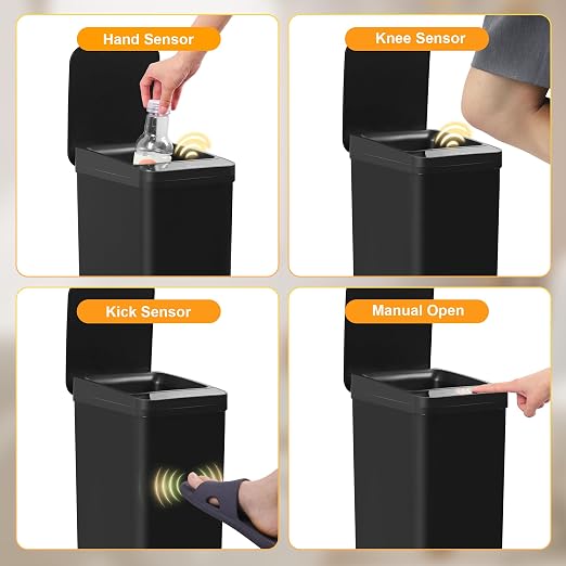 4 Gallon Bathroom Smart Touchless Trash Can for Kitchen Automatic Motion Sensor Rubbish Can with Lid Waterproof Narrow Small Garbage Bin for Kitchen, Toilet, Bedroom, RV(Black,Battery) - Image 7
