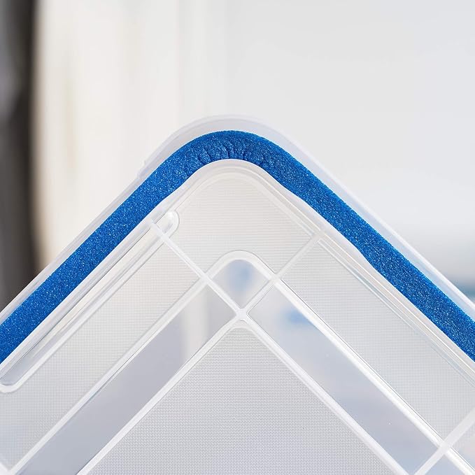 IRIS USA WeatherPro 60 Qt Storage Bins with Lids, 3 Pack, BPA-Free Plastic Gasket Box with Tight Latch and Seal, Stackable Nestable Tote Tub - Clear/Blue - Image 8