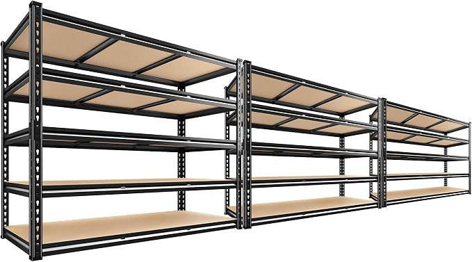 REIBII 48" W Garage Shelving 3080LBS Storage Shelves 5 Tier Industrial Shelving Adjustable Metal Storage Shelves for Garage, Basement, Warehouse, Commercial, Easy Assemble, 48" W x 72" H x 24" D, 3PC by REIBII