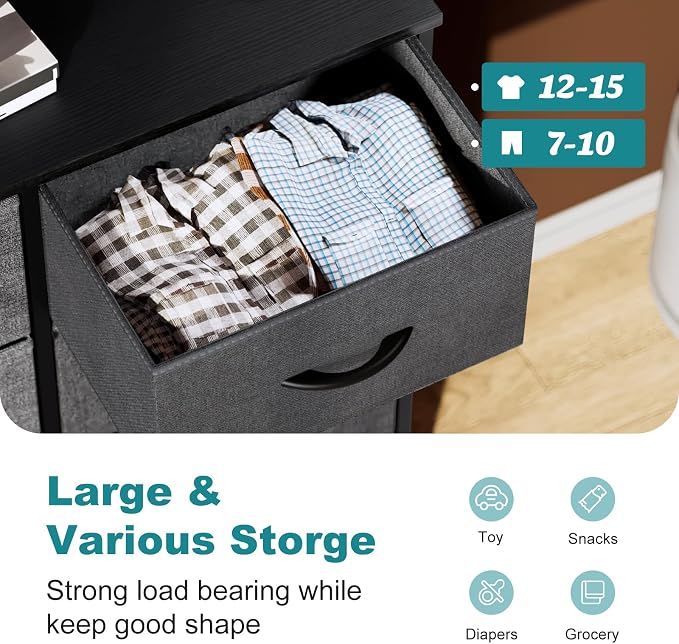 OLIXIS 8 Drawer Storage Dresser with Wood Top - Wide Fabric Chest Organizer for Bedroom, Closet, Living Room,Tower Cabinet, TV Stand, Hallway Entryway Furniture,Grey - Image 5