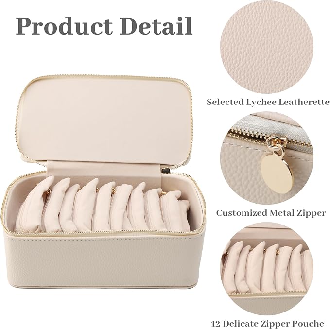 NCONCO Travel Jewelry Box, PU Leather Travel Jewelry Organizer, Portable Travel Jewelry Case with 12pcs Velvet Jewelry Bags for Necklaces Rings Earrings Sorting Storage - Image 3