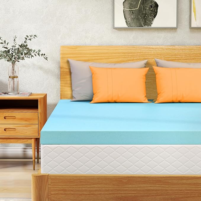 VALUXE Queen Mattress Topper 4 Inch Cooling Gel Memory Foam, CertiPUR-US Certified Topper & Pad for Back Pain Relief, Soft Breathable Bedding with Pressure Relief (Blue)