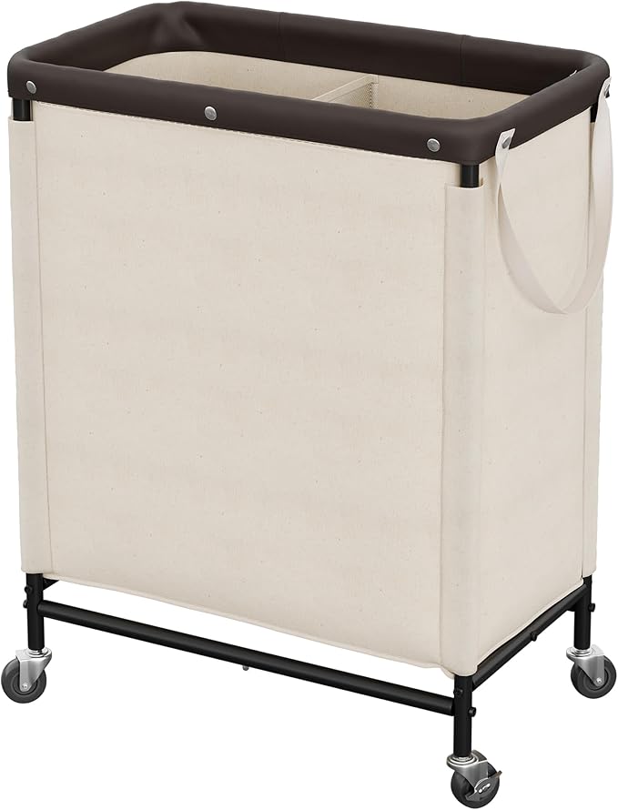 StorageWorks 2 Section Laundry Hamper, Rolling Laundry Cart with Wheels and Handles, Laundry Room Double Sorter for Organizer and Storage, 26.4 Gal(100L), Beige by StorageWorks