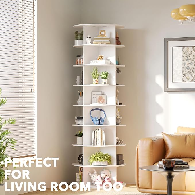 SpaceAid 8 Tier Rotating Shoe Rack Tower, Spinning Shoe Display Lazy Susan, Revolving 360 Shoe Rack Storage Round Carousel, Vertical Handbag Rotate Shoes Closet Organization (8-Tier White) - Image 6