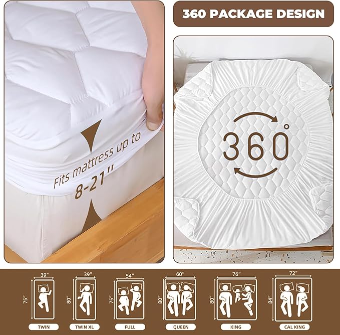 King Size Waterproof Mattress Protector,100% Polyester Mattress Protector Breathable Bed Cover Noiseless Mattress Pad Cover with 6''-18'' Deep Pocket for Bedroom Home