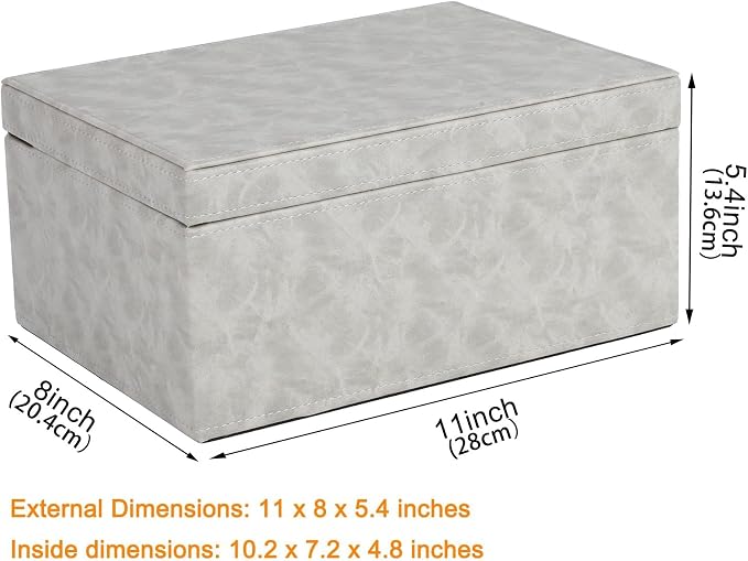 HofferRuffer Faux Leather Decorative Box, Large Wooden Structure Keepsake Box Accessory Organizer Jewelry Organizer with Hinged Lid, Storage Container for Home or Office (Grey) - Image 2