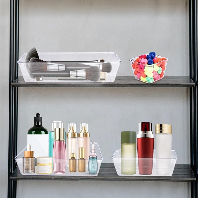4 PCS Clear Plastic Drawer Organizer, Desk Drawer Divider Organizers and Storage Bins for Makeup, Jewelry, Gadgets for Kitchen, Bedroom, Bathroom, Office (9.0"x3.0"x2.2") - Image 2