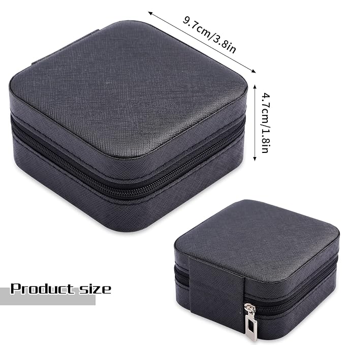 Neveika Portable Travel Mini Jewelry Box Leather Jewellery Ring Organizer Case Storage Gift Box Girls Women (black). - Image 4