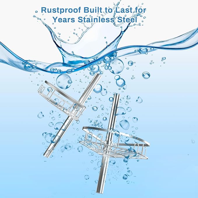 Rustproof Shower Corner Caddy Shelf for Bathroom Tension Pole Organizer with 4 Baskets for Bathtub Shampoo Storage from 23.6 to 114.5 Inch with Towel Bar (Silver) - Image 4