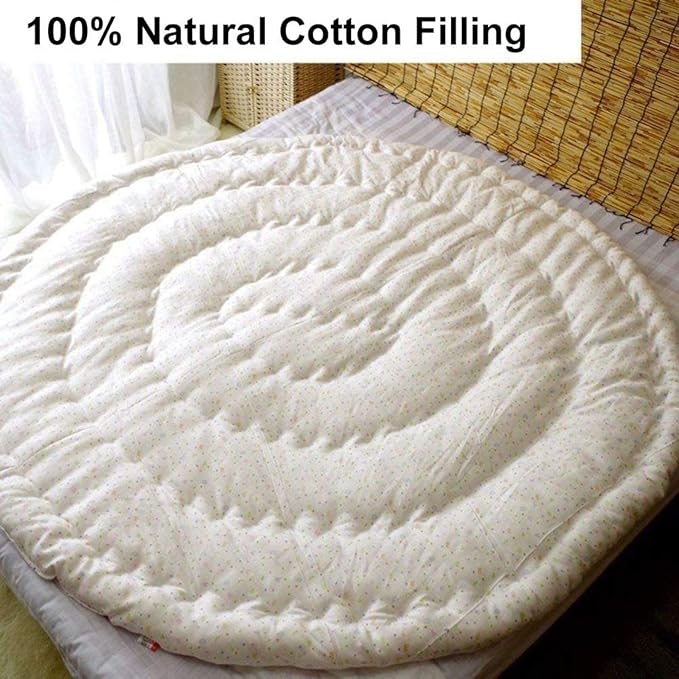 Round Mattress Topper with 100% Cotton Filling, Quilted Design Comfort Mattress Pad Ultra Soft Fluffy Mattress Protector,Diameter(79inch)