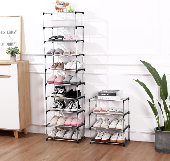Jucaifu Stackable Small Shoe Rack, Entryway, Hallway and Closet Space Saving Storage and Organization (10-Tier, Black) - Image 2