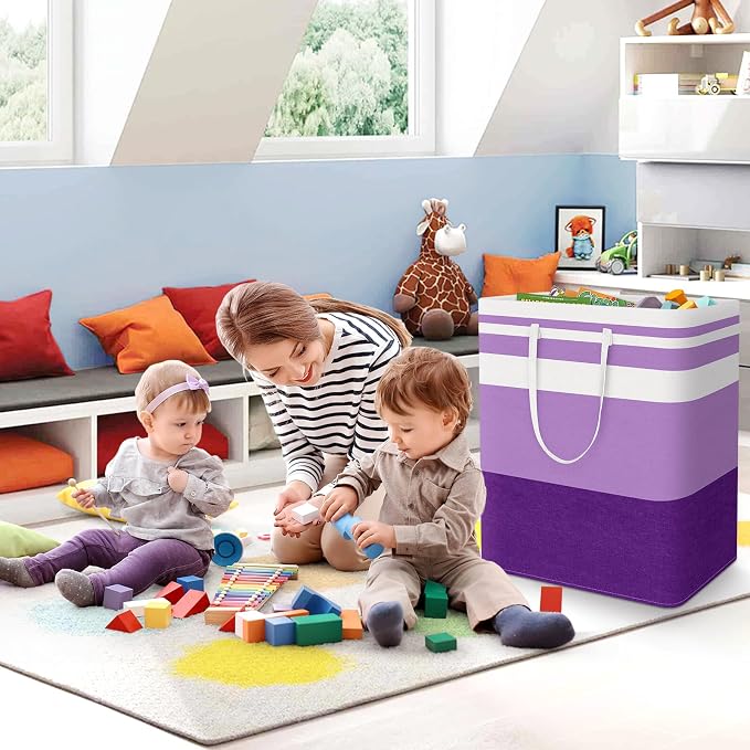 StorageRight Large Collapsible Laundry Basket Hamper with Easy Carry Handles，Freestanding Clothes Hampers for Laundry, Bedroom, Dorm, Towels, Toys, 125L, Purple - Image 7