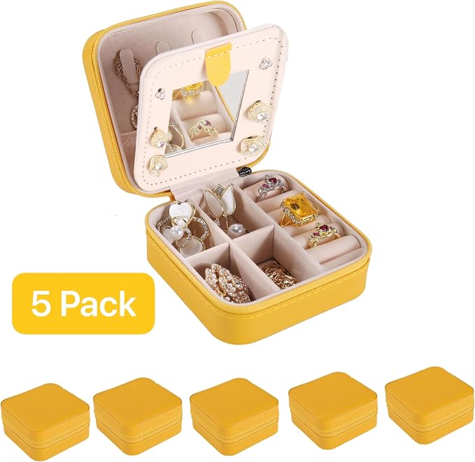 KElofoN Travel jewelry case Travel jewelry box Travel Jewelry Organizer Small Jewelry Organizer Box for Girls Women with Mirror (Yellow-5) - Image 2