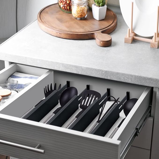 4 Pack Bamboo Drawer Dividers 2.6" High, Adjustable Length from 12 Inch to 17 Inch, Expandable Kitchen Drawer Organizer Separators for Clothes, Kitchen, Bedroom, Dresser, Office (Black) - Image 4
