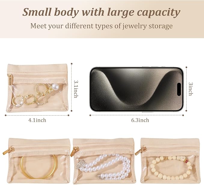 20 Pcs Portable Travel Jewelry Organizer Velvet Jewelry Pouch with Zipper Clear Travel Jewelry Bag for Travel Business Trip for Mom Wife Women Gift - Image 3