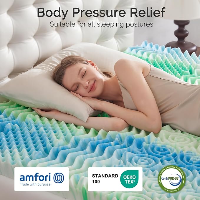 Mattress Topper Twin XL College Dorm 3 Inch Memory Foam Egg Crate 7-Zone Extra Long Cooling Gel Infused Mattress Pad Bed Topper for Pressure Relief Soft & Breathable, CertiPUR-US Certified