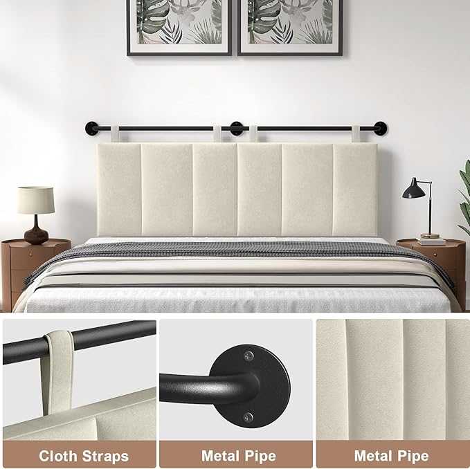 BSHOMGI Headboard, Headboards Queen Size Wall Mounted Bed Headboard with Headboards Only Height Adjustable Beige Head Boards for Bedroom(Velvet Beige, Queen)