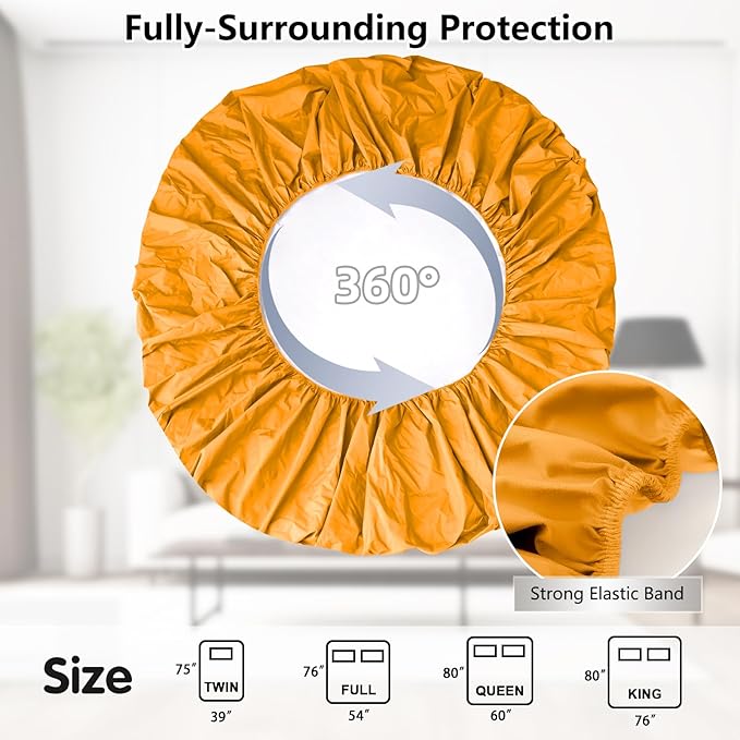 King Size Mattress Cover Protector, Breathable King Mattress Pad Cover with 6-18 Inches Deep Pocket, Waterproof Fitted Sheet for Pets Kids Adults, Machine Washable, Orange (76'' X 80'')