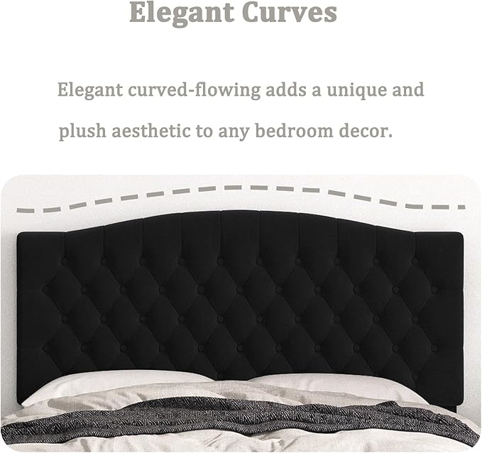 Befurtori Queen Headboard Only, Upholstered Headboard for Adjustable Bed Linen Tufted Queen/Full Size Wall Mounted Head Board with Solid Wood Legs Head Board, Black