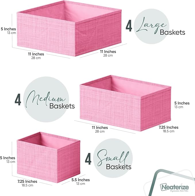 Drawer Organizer Clothes Set of 12 Pink - Dresser Organizer For Nursery, Bedroom, Closet - Perfect Baby Clothes Organizer and Storage & General Nursery Organization or Dresser Drawer Organizers - Image 2