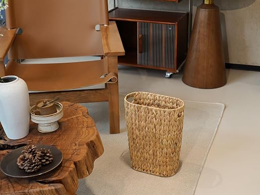 Coeusy Wicker Trash Can,Bathroom Trash Can,Water Hyacinth Wicker Waste Basket for Bathroom,Handwoven Narrow Small Waste Basket for Bedroom,Office,5 Gallon - Image 4