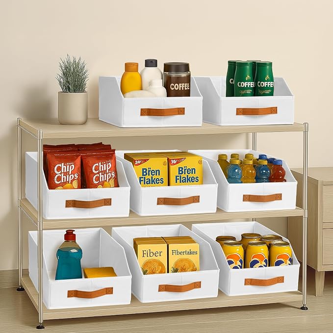 Homsorout Fabric Storage Bins for Organizing - 10 Pack Large Trapezoid Collapsible Storage Bins with Front Handle, Closet Organizers and Storage for Bedroom, Home Shelves, Small Spaces, White - Image 9