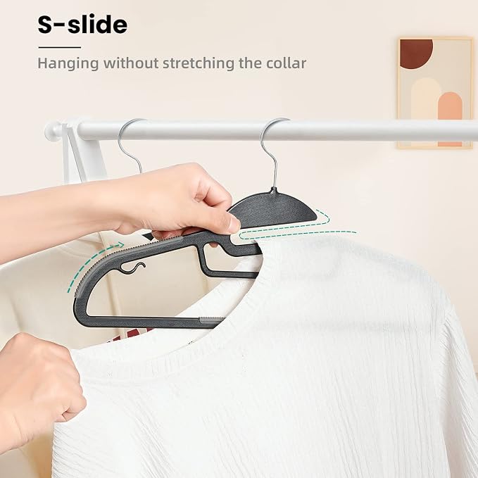 Heavy Duty Plastic Hangers 50 Pack with Non-Slip Design,0.2 Inches Thick,360°Swivel Hook Space Saving Organizer for Bedroom Closet,Shirts,Pants,Strong Enough for Coat(Black- S Shaped) - Image 4