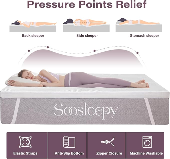 3 Inch Memory Foam Mattress Topper Twin Size Ventilated Breathable Cooling Mattress Pad with Removable Soft Cover Portable Bed Topper for Back Pain and Pressure Relief, CertiPUR-US Certified
