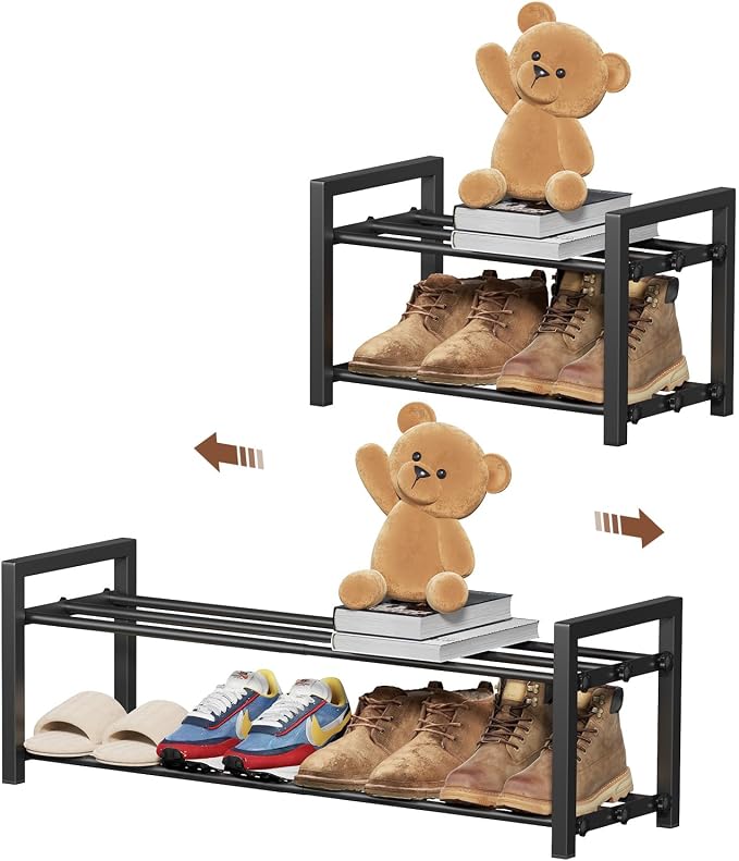 2-Tier Expandable Shoe Rack,Adjustable Shoe Shelf Storage Organizer Heavy Duty Metal Free Standing Shoe Rack for Entryway Closet Doorway (Black) by HDDTTZFURNITUREMAKEYOURDALIYLIVEBETTERANDBETTER