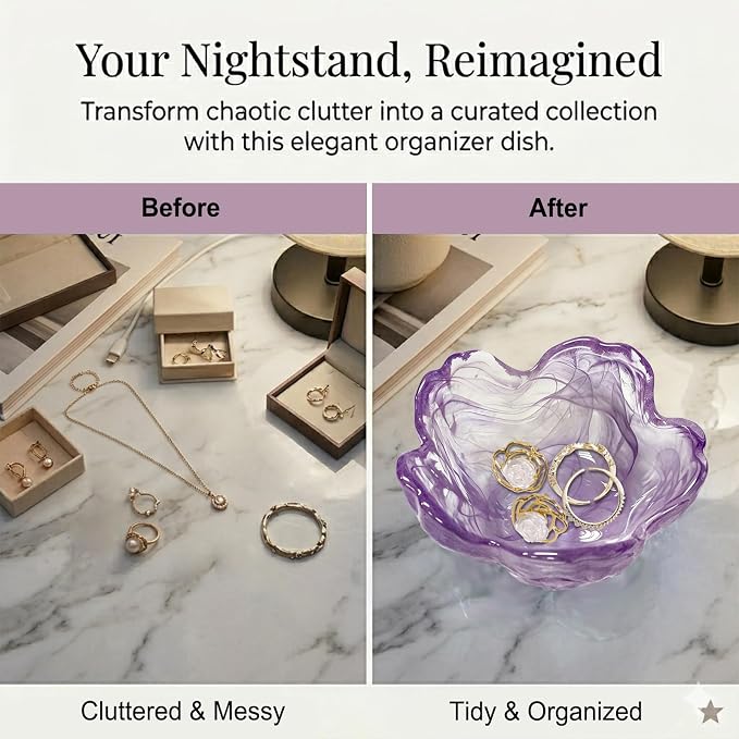 Flower Jewelry Dish Ring Holder Jewelry Tray Cute Vanity Organizer Room Decor Aesthetic Nightstand Bathroom Bedroom Decor Trinket Dish Small Valentine's Friendship Christmas Birthday Gifts for Women - Image 7