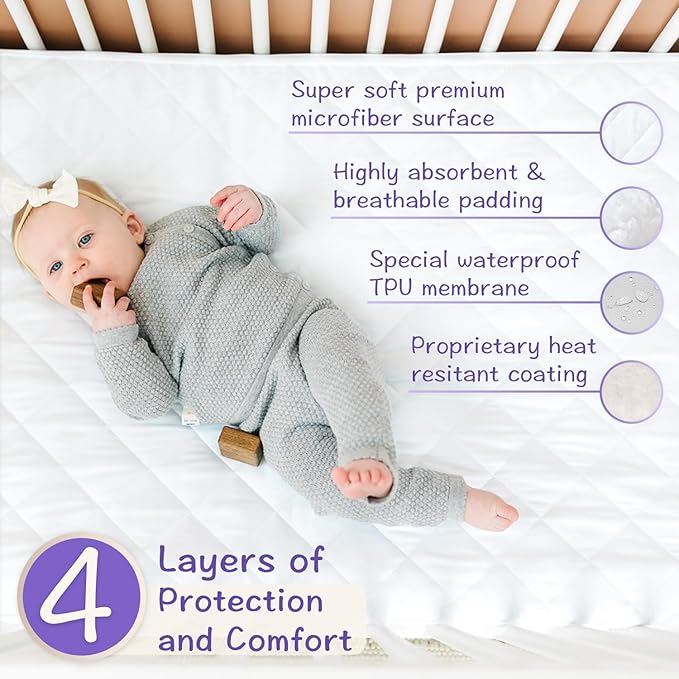 Crib Mattress Protector Pad 2 Pack - Waterproof & Noiseless, Ultra-Soft Breathable Mattress Cover for Baby Cribs and Toddler Beds, Highly Absorbent Fitted and Dryer Safe
